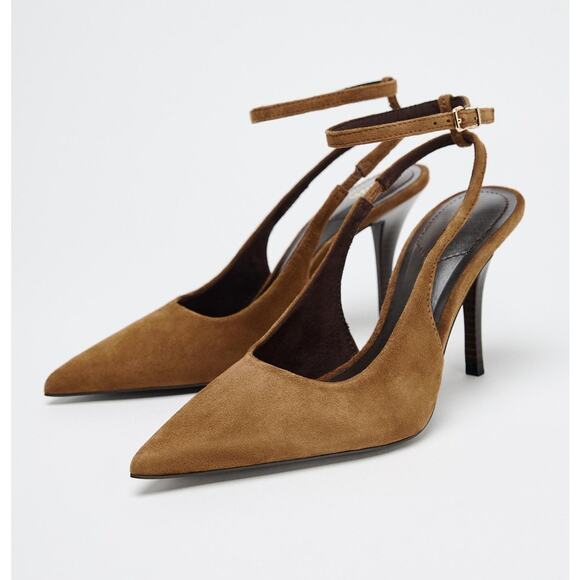 RARE!!! ZARA Brown Suede Leather Slingback Heels NWT 🤎 - Picture 14 of 16